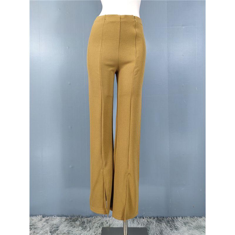 

Модные брюки с разрезом спереди, с высокой талией, дофаминовые, слегка расклешенные Khaki L