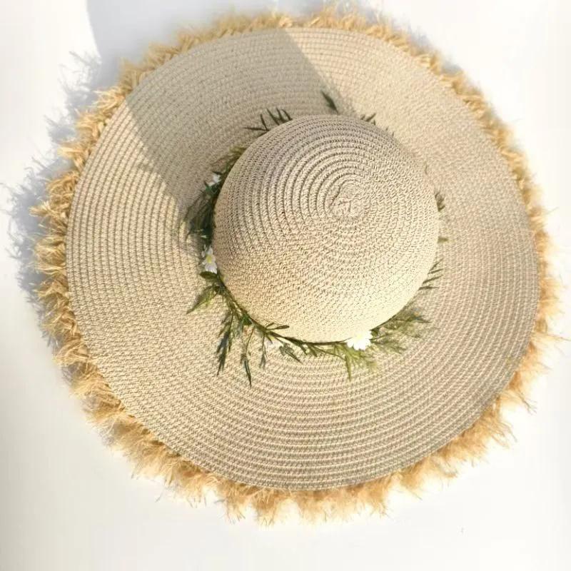 WTEMPO Solid Color Elegant Flowers Sun Hats Women Spring Summer Wide Brim Outdoor Breathable Foldable Beach Sunscreen Hats