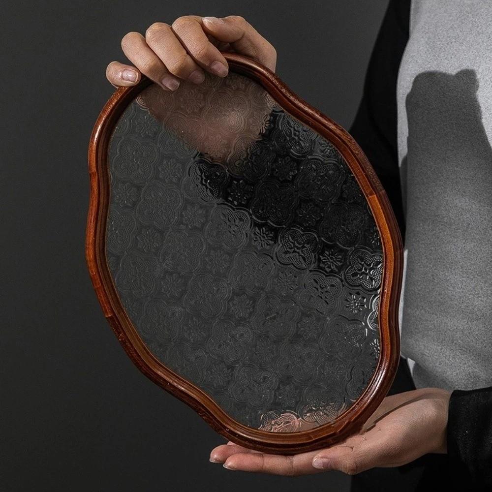 Elegant Oval Oval Glass Tea Set Glass Wooden Storage Box Multi-functional Fruit Display Stand Fruit Display