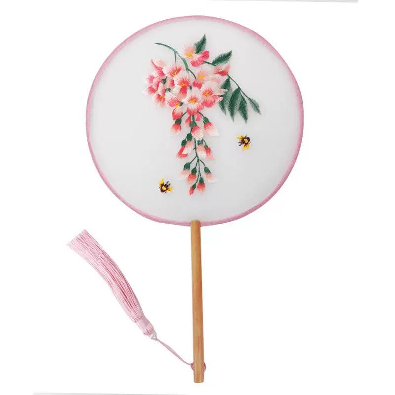Embroidered Round Fan, Chinese Ancient Style Round Fan, Fairy-Like Hanfu Cheongsam Fan, Classical Palace Fan, Gardenia Jasmine Dance Fan