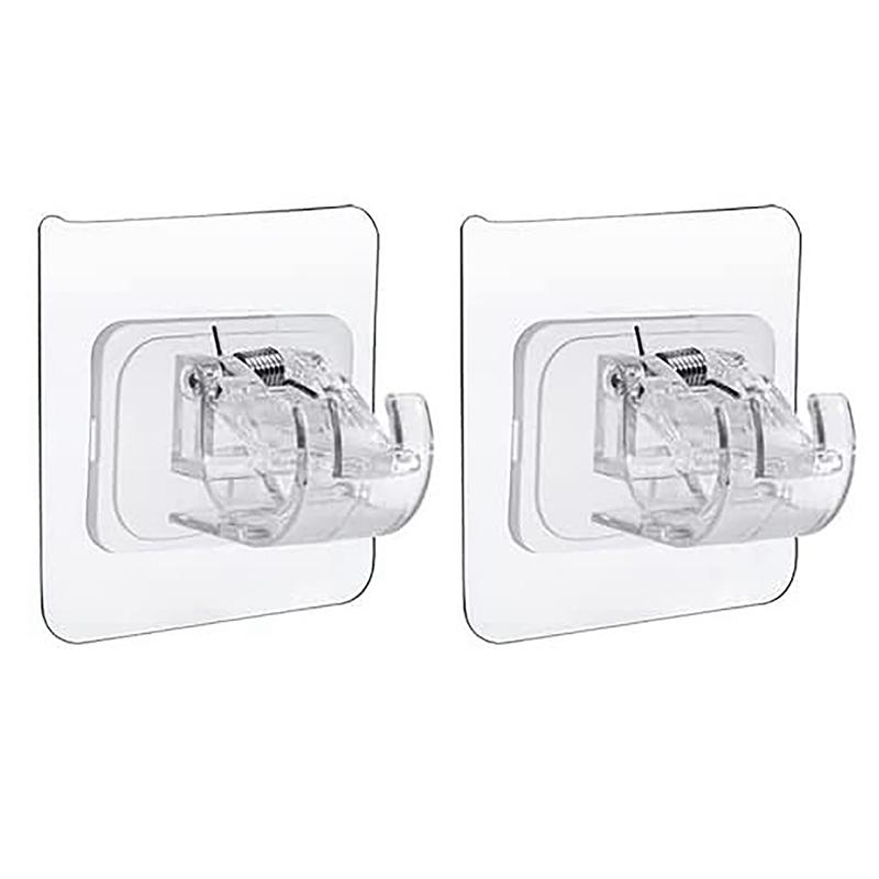 2Pcs Adhesive Wall Curtain Rod Holder Nail-Free Adjustable Clamp Hooks With Fixed Clip Hanging Rack