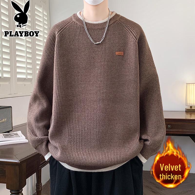 PLAYBOY Men s Loose Fit Solid Crewneck Knit Sweater XL