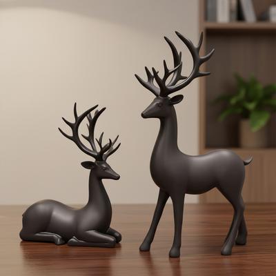 2PCS Christmas Reindeer Decor Resin Standing Sitting Deer Figurine Reindeer Christmas Decoration for Home Indoor Xmas Holiday