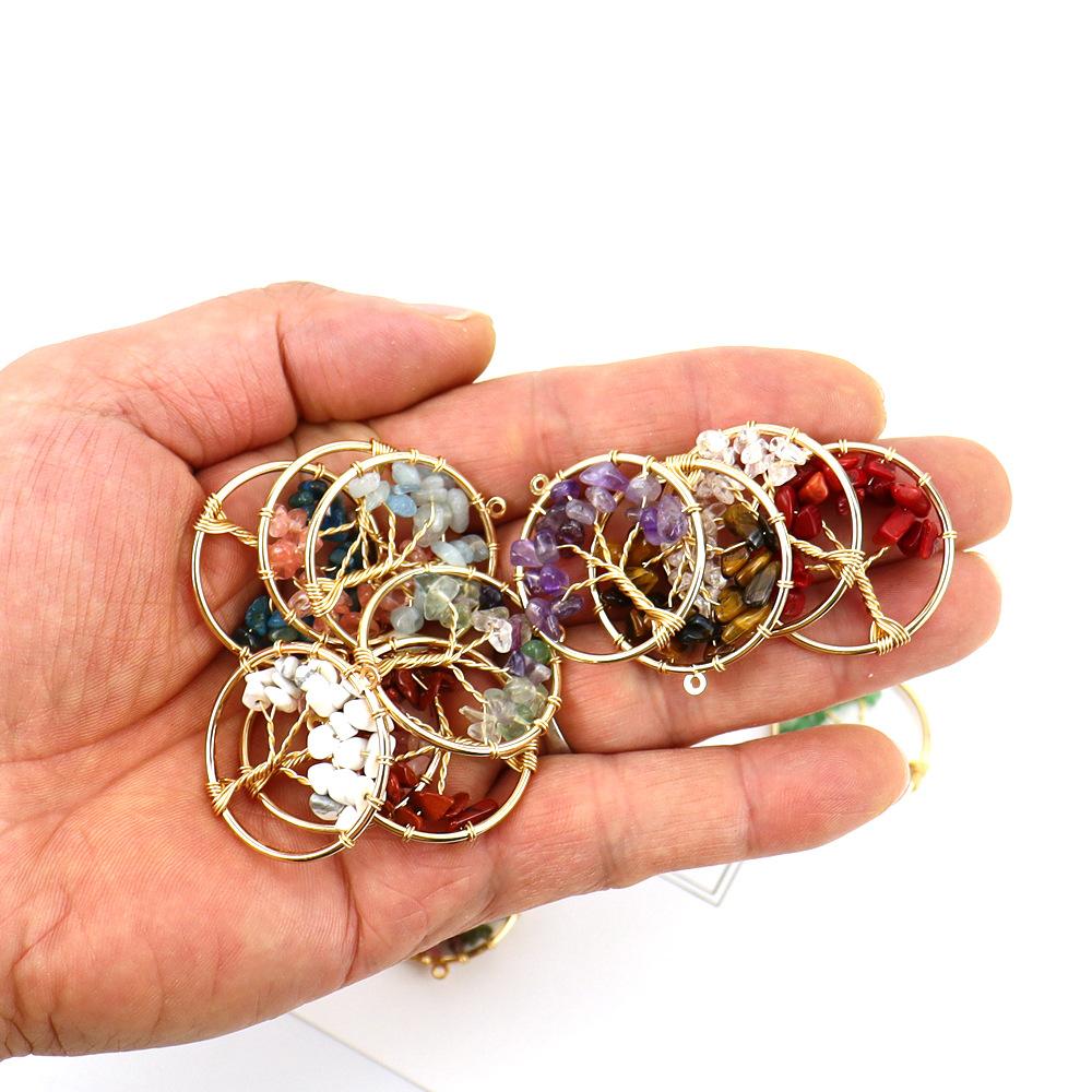 Gold 3Cm Tree Of Life Pendant Natural Crystal Gravel Fortune Tree Necklace Diy Accessories N114