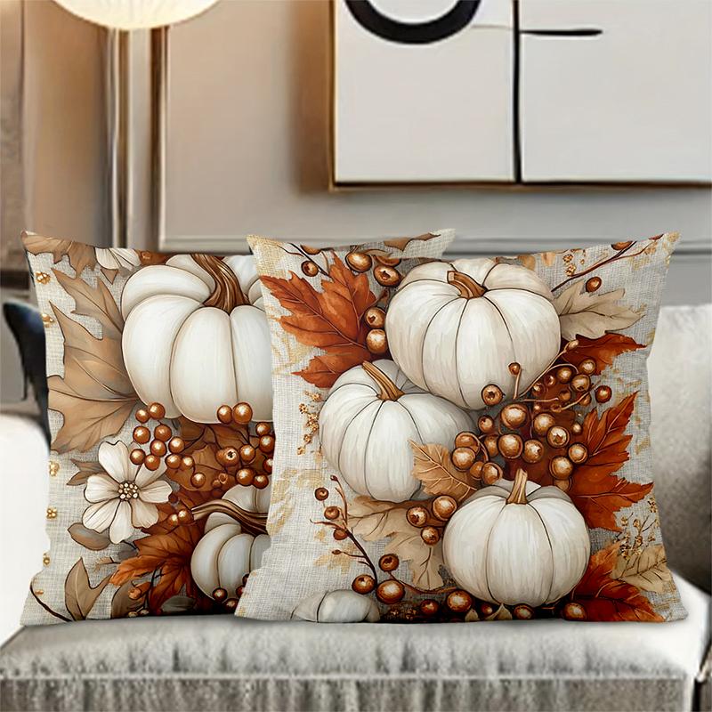 2D Flat Printing Autumn Pumpkins Leaves Berries Decorative Cushion Covers Polyester Pillowcase Sofa Decorative Cushion Cover