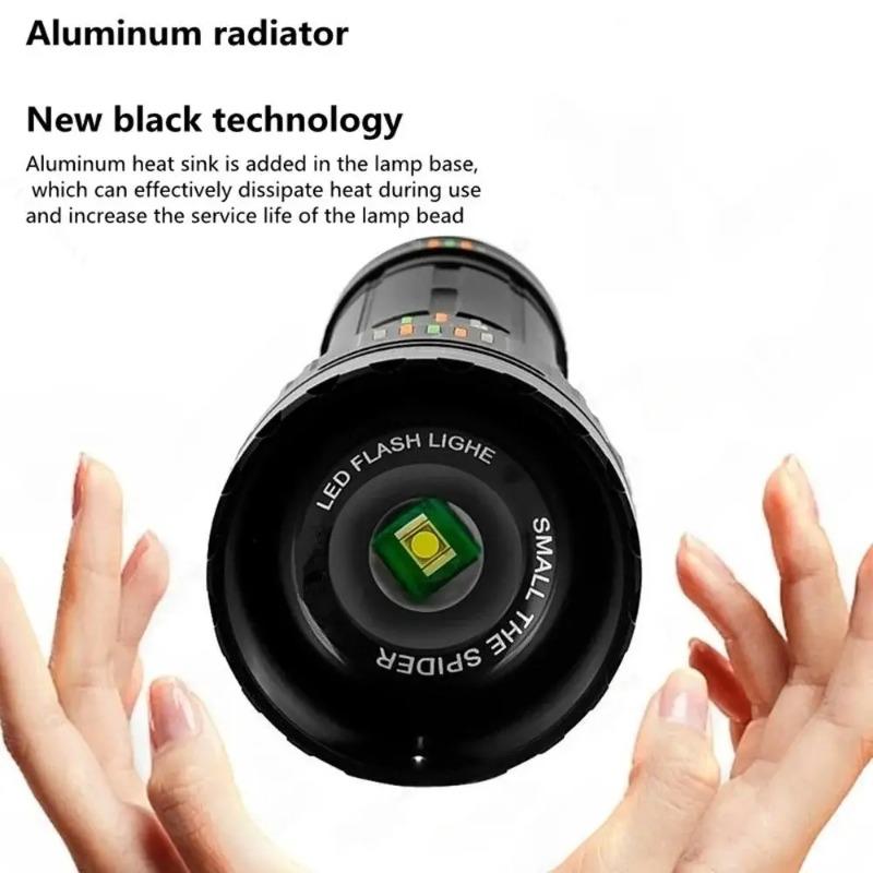 100W Ultra Powerful LED Spotlight 40000LM Long Range Zoom Flashlight Fluorescent Absorbing Film Luminous Flashlight Camping Emergency Lamp