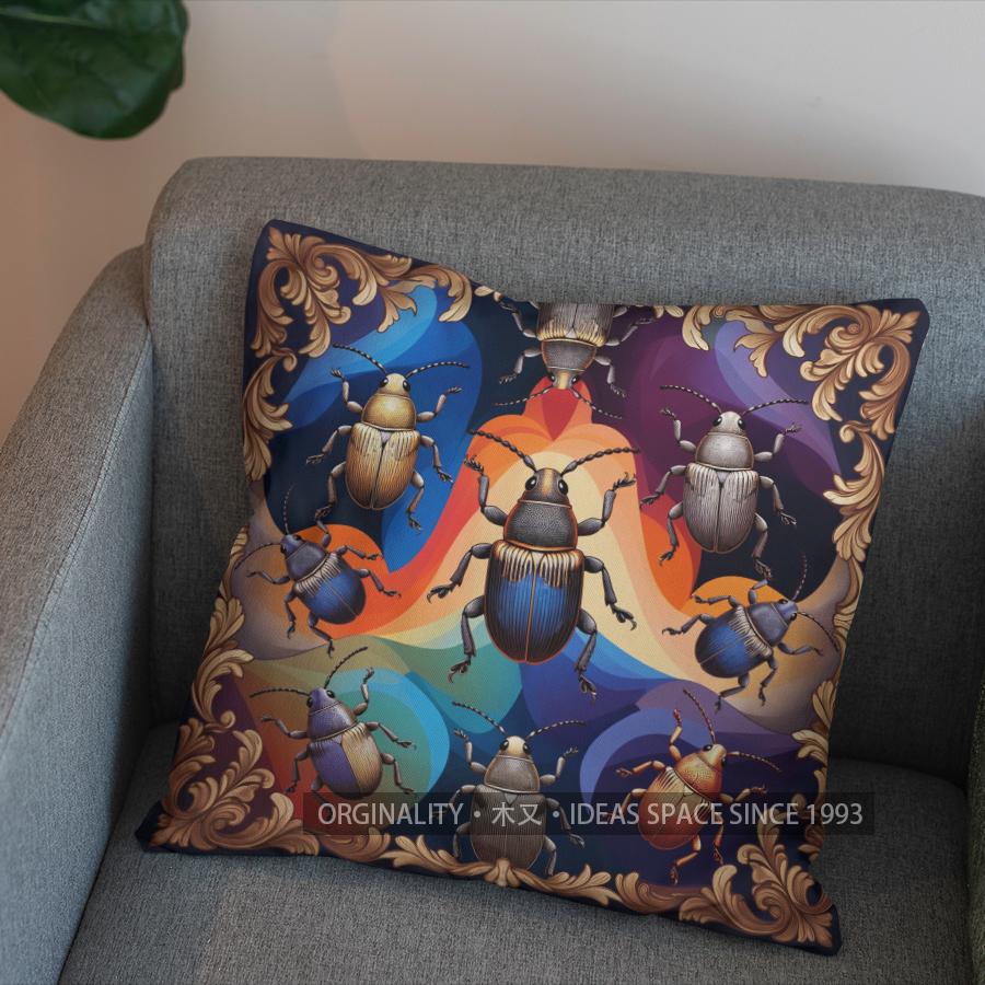 2D Colorful Beetle Pattern Decorative Pillow Cover Pattern Cushion Cover Suitable For Sofa Bedroom Car Pillow Cover