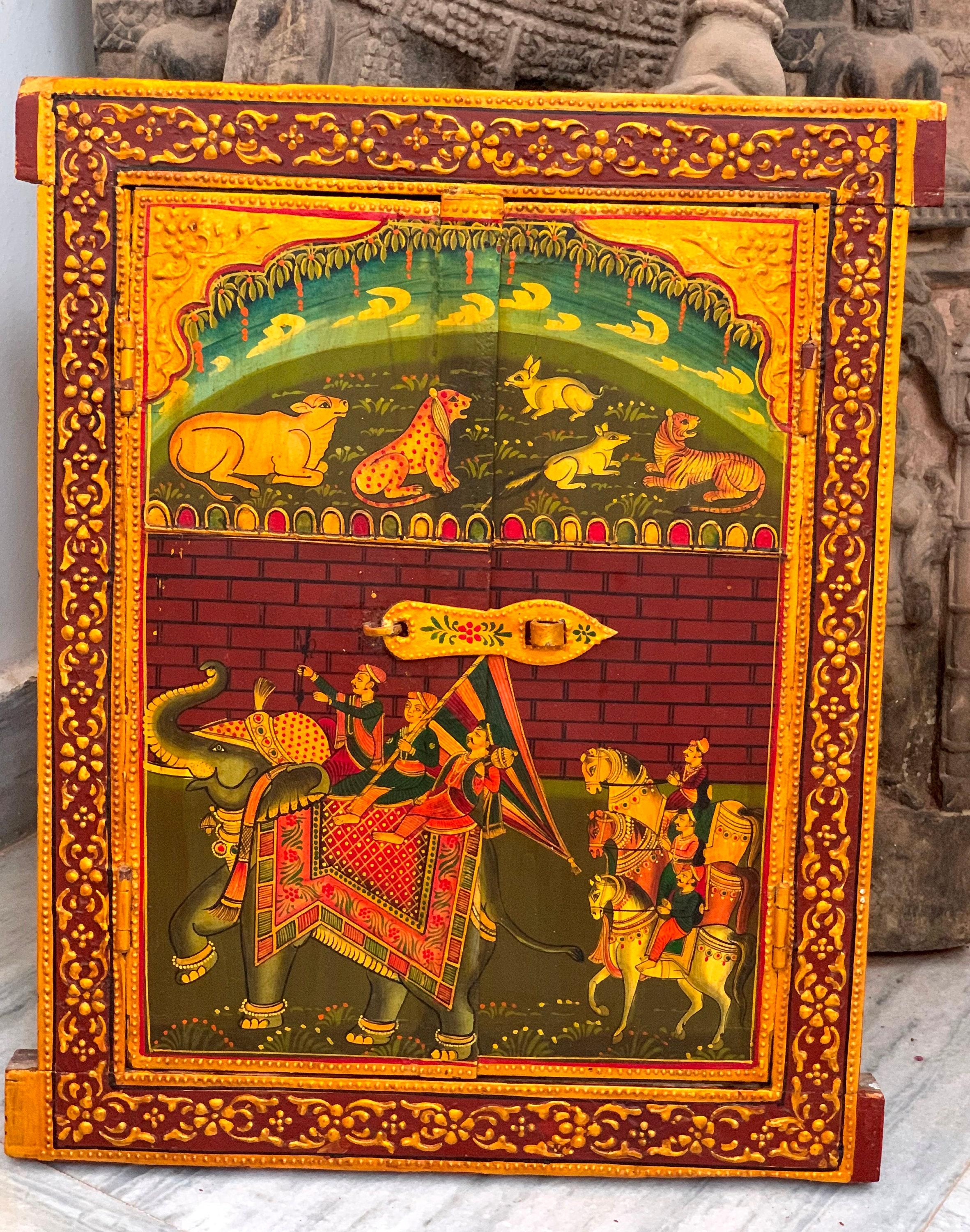Handmade Royal Procession Painting Frame: Antique Indian Jharokha Wall Decor разноцветный
