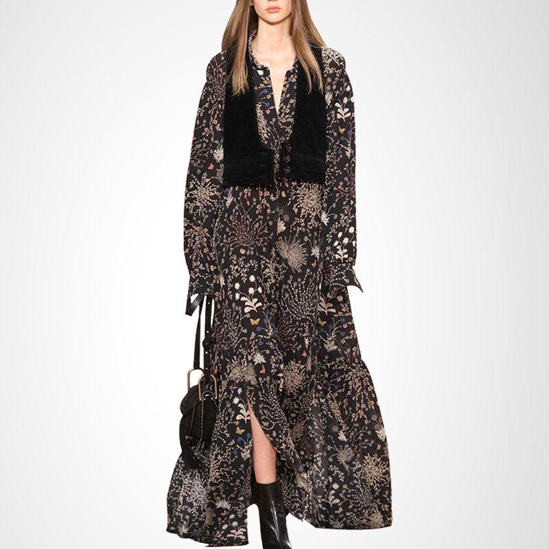 

Европейское весеннее платье с принтом, модное длинное платье-жилет Black + Fit S