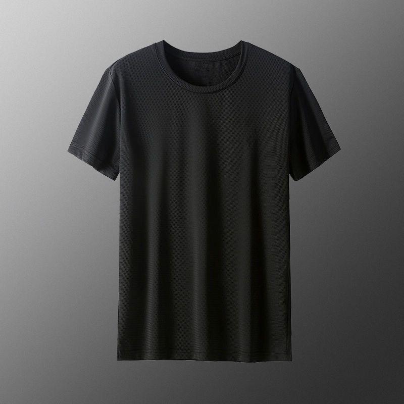 Men's Summer Ice Silk Loose Fit Short-Sleeve T-Shirt - White/Black, Large Size, Round Neck