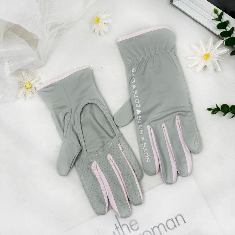 Ice Silk Sun Protection Gloves Women Summer Thin Breathable Palm Hollow Riding UV Protection Non-Slip Touch Screen
