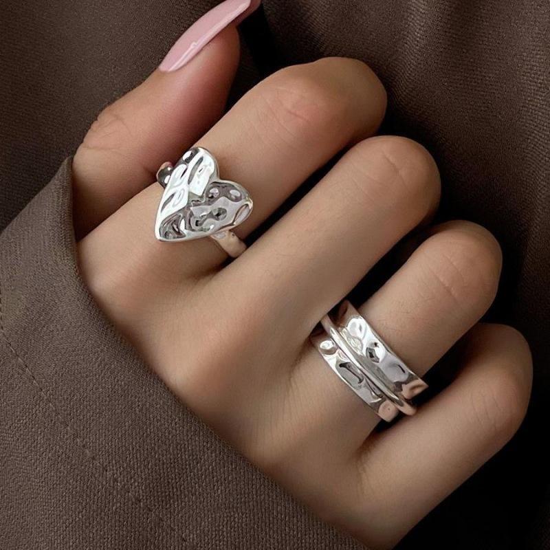 925 Silver Open Finger Ring Punk Heart Irregular Geometric Stackable For Women Girl Jewelry Gift Dropship
