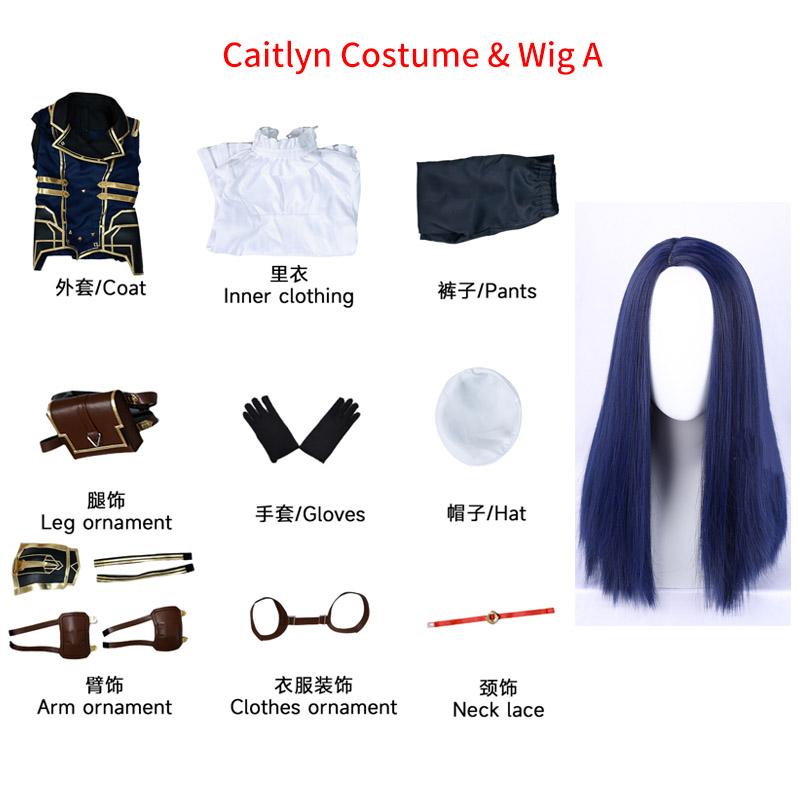 Arcane Caitlyn Cosplay Costume Wig Hair Jinx Sister Vi Cosplay Uniform For Women Halloween Role Play Outfits