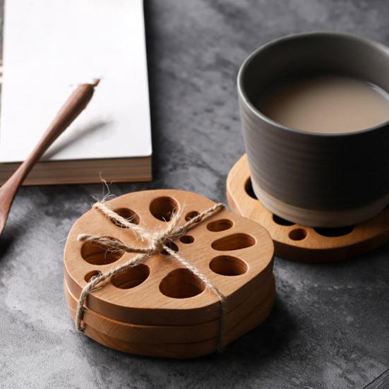 Wooden Coaster for Drinks Lotus Slices Shaped Cup Mat Heat-Resistant Coasters for Bar Home Office Coffee Table