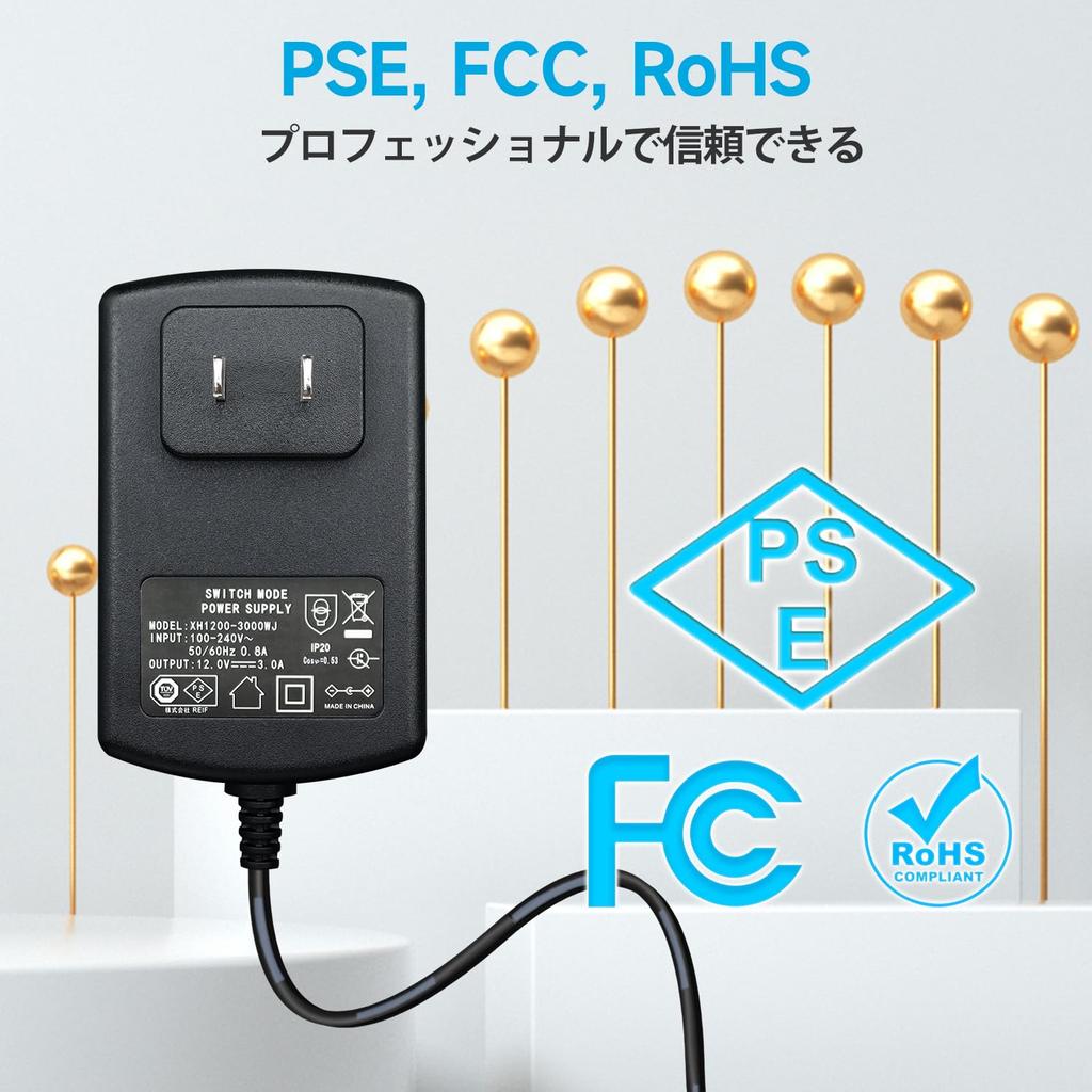 Certified ANLINK 12V Power AC To DC 12V 36W Wall Center Stable and Flexible Use with 20AWG Long Cable [PSE Product] 3A/3000mA Adapter, 100-240V