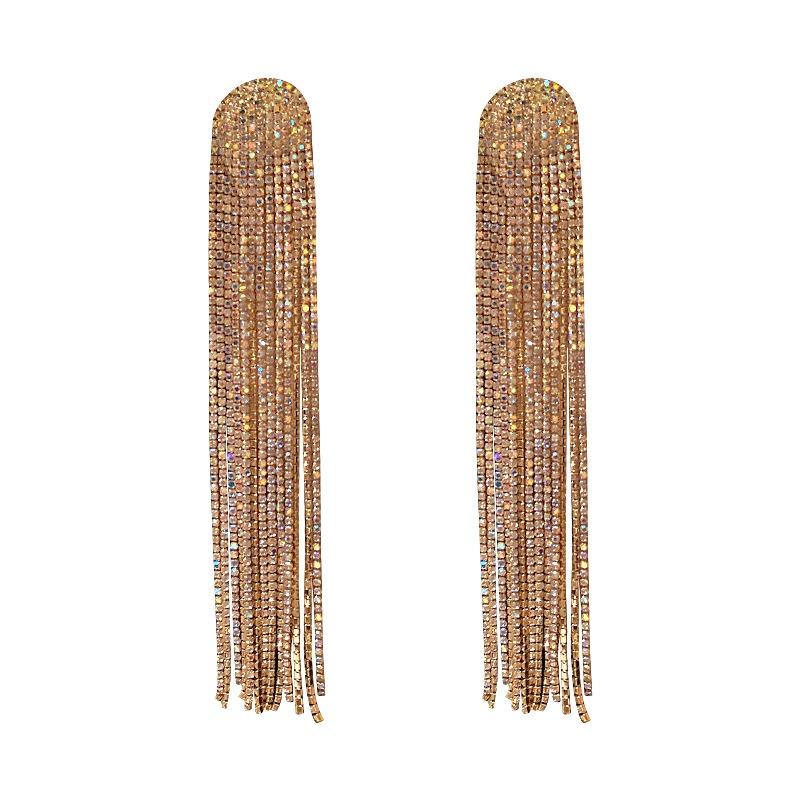 Fine Long Tassel Full Rhinestone Drop Earrings for Women Ovsize Crystal Dangle Earrings Fashion Jewelry Accessories