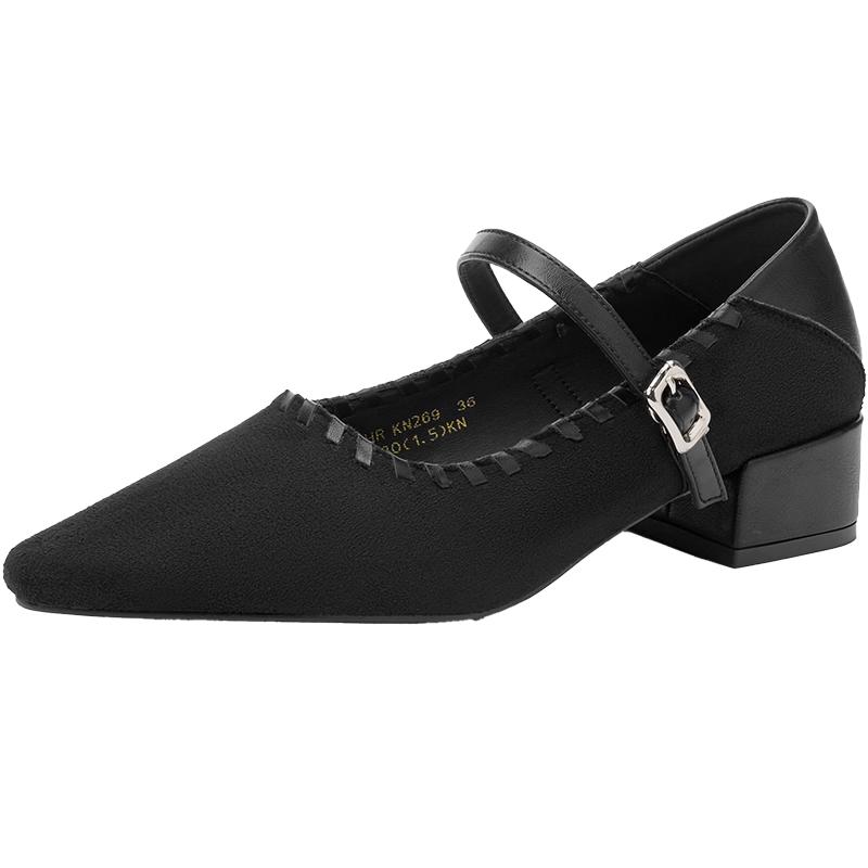 ZHR Women s Retro Pointed Toe Mary Jane Block Heel Shoes 36