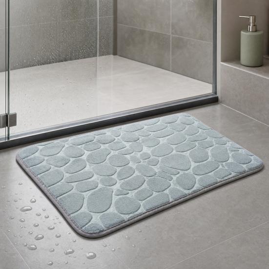 Coral Velvet Floor Mat, with Pebble Pattern Bathroom Carpet, Absorbent Non-Slip Door Mat for Bathroom Entryway Kitchen
