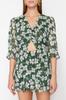 Women's Fashion New Jumpsuit Green Floral Pattern Cut Out Detailed Mini Lined Chiffon Woven Jumpsuit