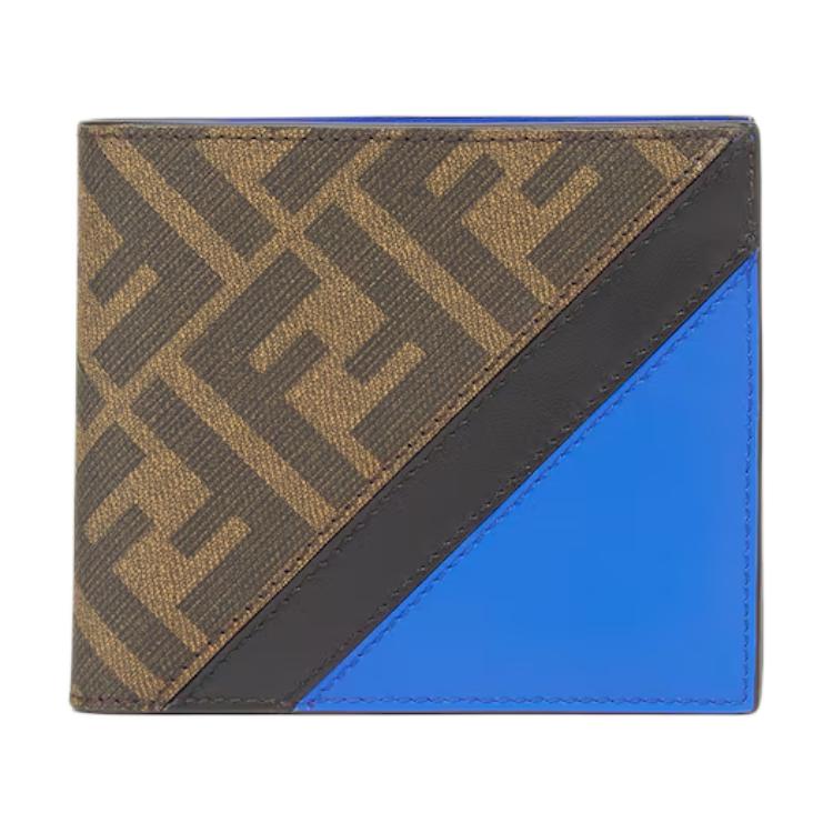 Fendi Diagonaal FF Patroon Klep Portemonnee Heren Portemonnee Bruin Blauw 7M0169-AFCB-F1Q1O Box(Basic Set+Box)