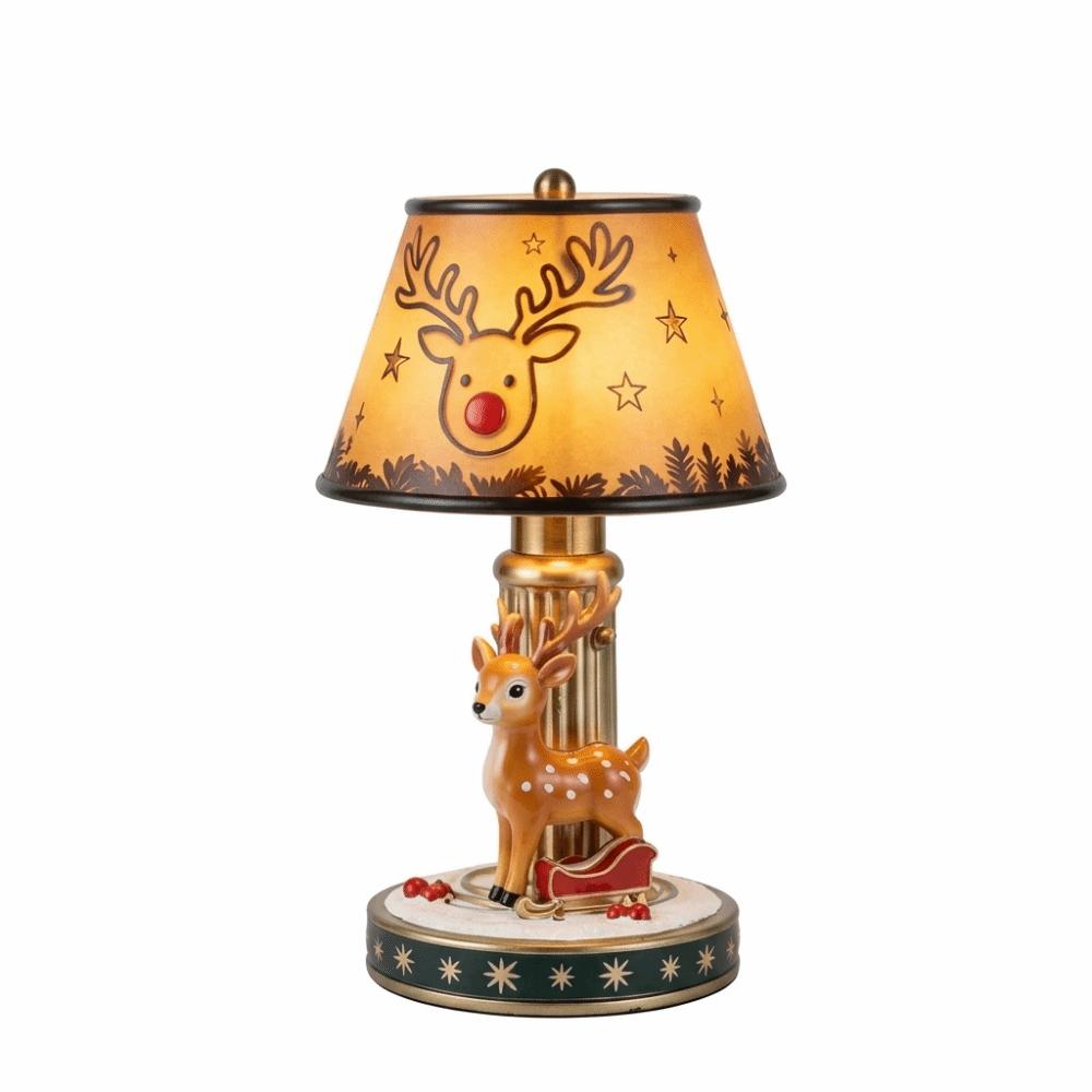 Premium Resin Christmas Resin Craft Light Hand-Painted Details Warm Soft LED Santa Reindeer Table Lamp Warm Light