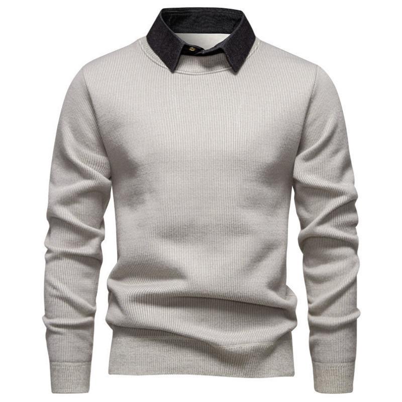 Men Autumn Fake Two Piece Collar Knit Sweater M бежевый