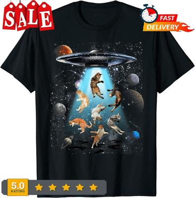 Cat Shirt, Cat Ufo Shirt, Funny Cat Tee, Cat Graphic T Shirt Black