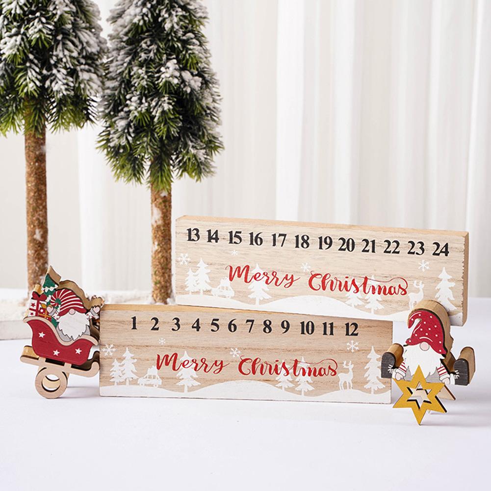 Christmas Advent Countdown 24Days Calendar Wooden Gnomes Santa with Reindeer Decorations Desk Calendar for Home Festival Holiday