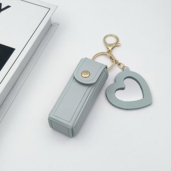 Yousheng Keychain Lipstick Bag Love Mirror Protective Faux Leather Case Portable Keyring Cell Phones Wallet Car Key Chain