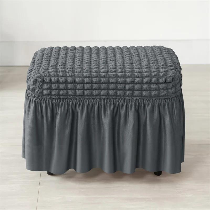 Funda con Falda de Seersucker para Taburete Reposapiés Elástica Spandex Cubre Otomana Color Sólido Antideslizante Lavable Fundas para Reposapiés para Sala de Estar