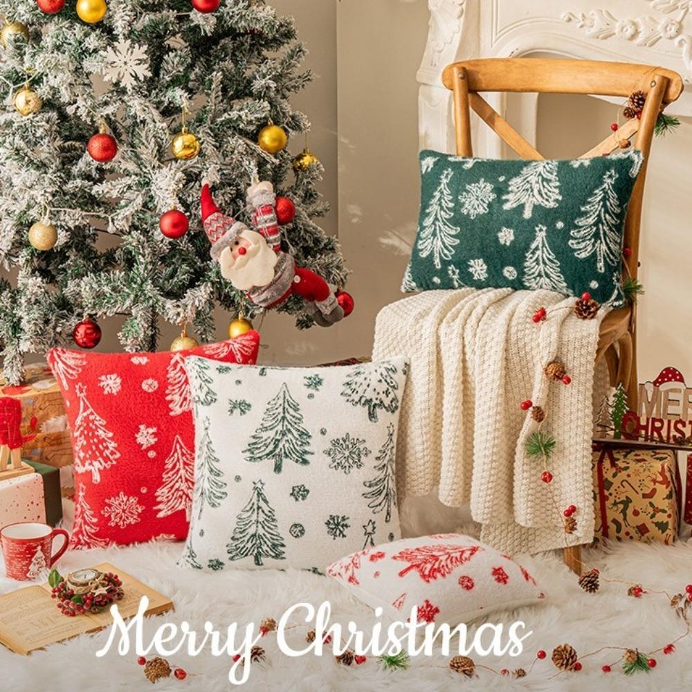 Delicate Christmas Pillowcase Soft Knitted Square Cover Xmas Tree Pattern Home Decor Case for Couch