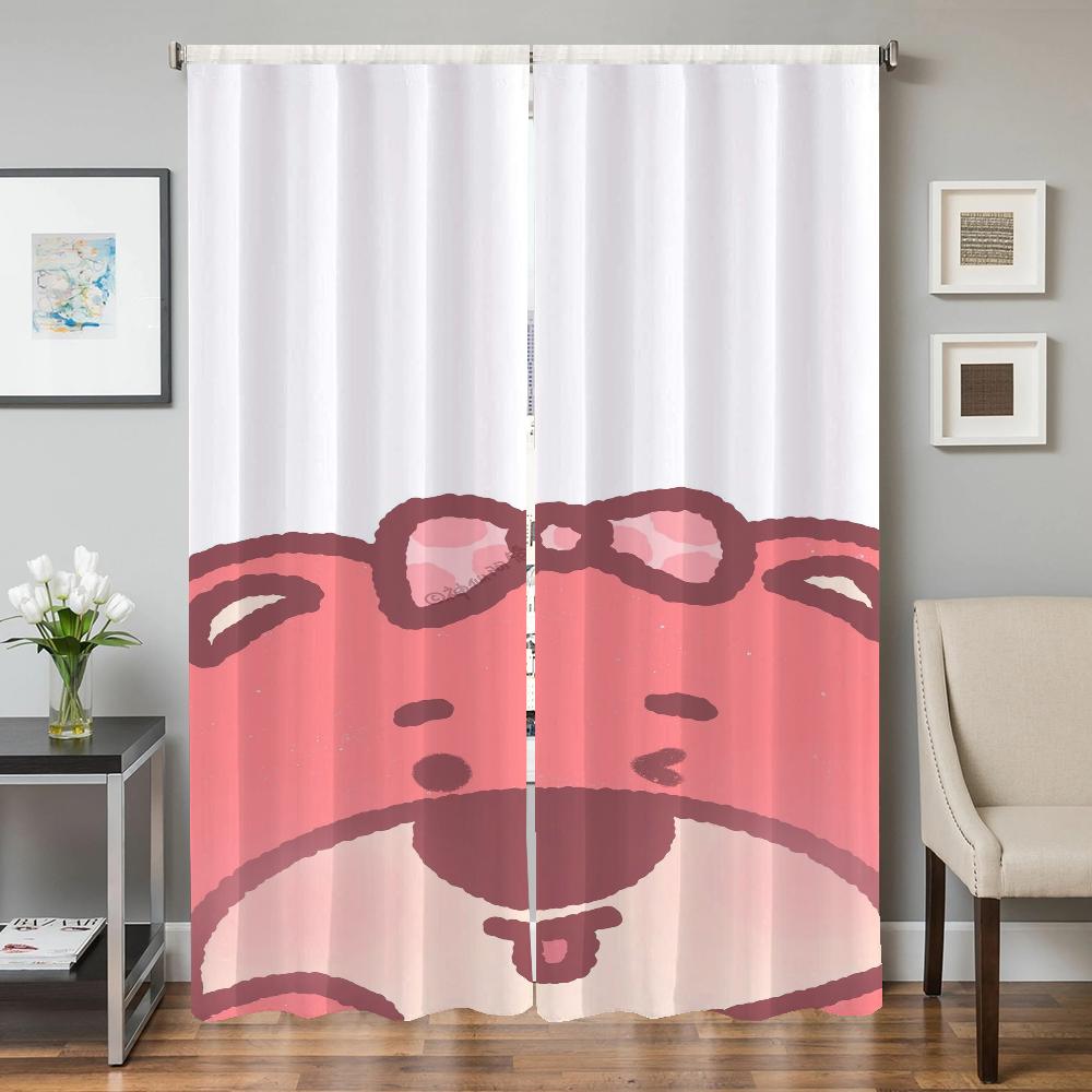 Window Kitchen Curtains for Living Room 2 Pieces Blackout Curtains Door Curtain S-strawberry B-bear Bedroom Decoration Partition