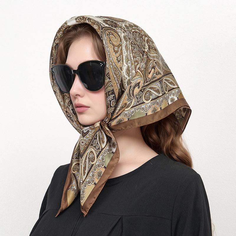 70*70Cm Square Silk Scarves Women Hijab Shawls Abaya Women Veil Islamic Turban Femme Head Scarf Foulard Bandana Beach Pareo