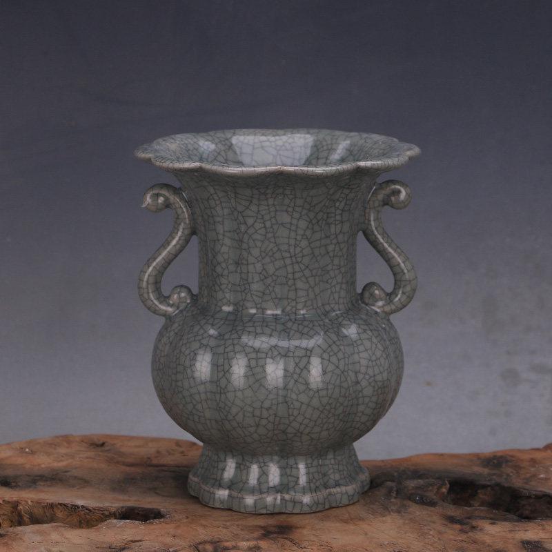 Song Dynasty Style Celadon Melon-Ribbed Double-Ear Vase Antique Imitation
