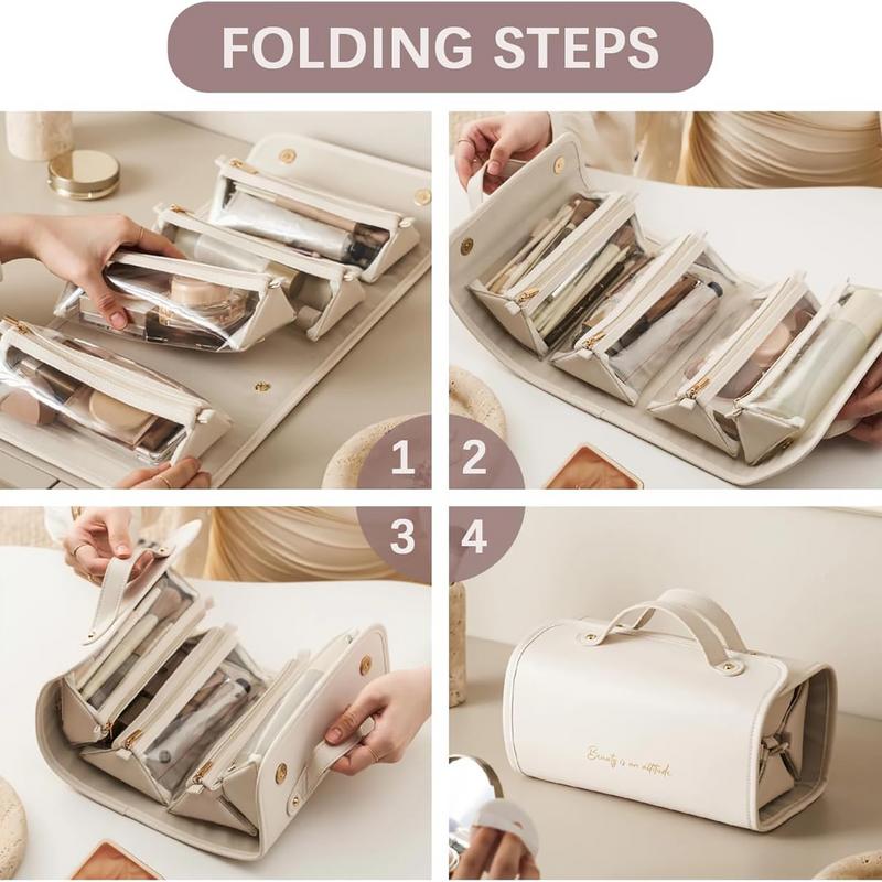 4in 1 Makeup Bag Mesh Cosmetic Case for Women Portable Travel Toiletries Organizer Beauty Zipper Brushes Lipstick Storage Bag