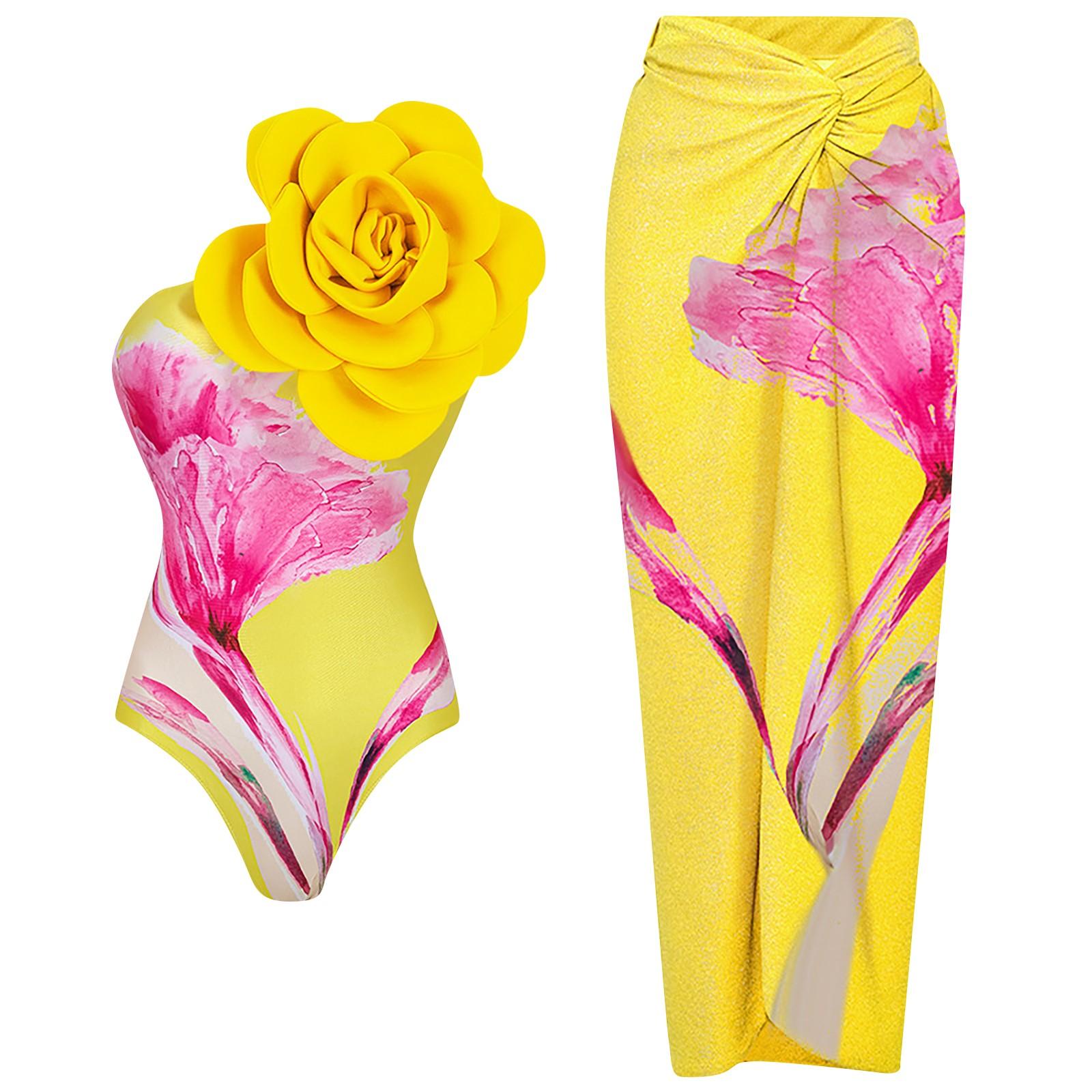 

Женский сексуальный приталенный комплект из двух частей с купальником с принтом и длинной юбкой XL