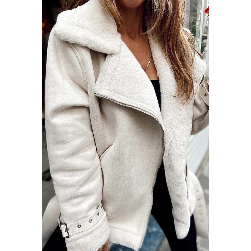 New Season Women's Premium Zr Leather Suede Coat With Belt Detail