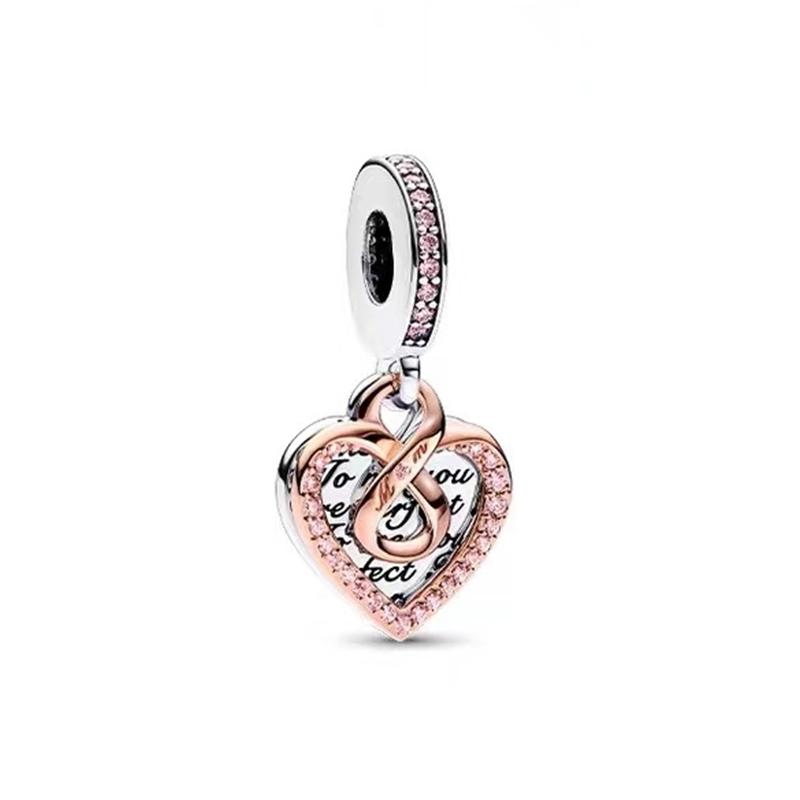 NEUER Rosegold Familienliebe Charm Anhänger Perle Blume Herz Clip Passend für Silberarmband DIY Schmuck Geschenk für Sie