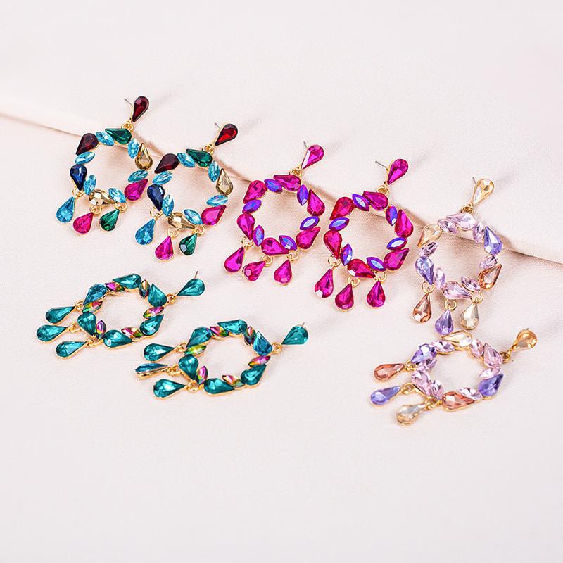 Pinkdudu Sparkling Dual Element Earrings  Alloy Hoop with Dangling Teardrop Crystals Modern Geometric Jewelry  PD897