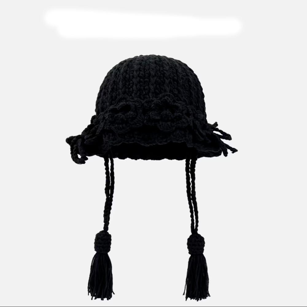 Ladies' Hats New Hand-Knitted Floral Braid Knit Hat for Women Retro Warm and Stylish Fringe Hat Trendy