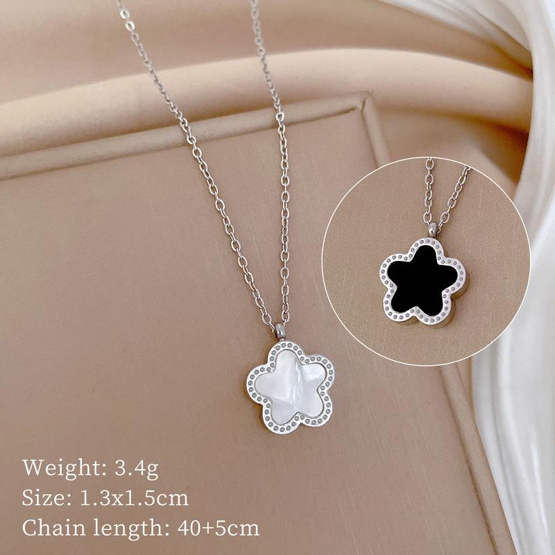 Five-Leaf Flower Double-Sided Personalized Minimalist Wind Furnace Real Gold Necklace Female Collarbone Chain