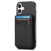 For iPhone 16 Plus Magnetic Case Carbon Fiber Texture Back Cover with Detachable Card Holder