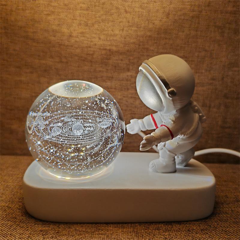 Astronaut Creativ 3D Minge de Cristal Led Lumină de noapte pentru Dormitor Copii Planetă Spațiu Lampă Sistem Solar USB Cadou de Crăciun pentru copii