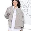 Women's Spring/Autumn 2025 Grey-Black Zipper Baseball Flight Jacket