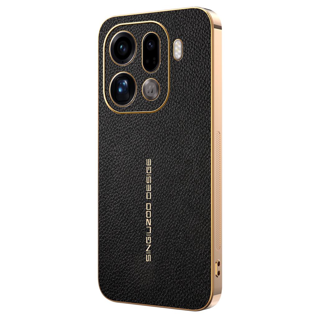 Für Oppo Find X9 Pro 5G Hülle Kratzfest Litschi-Textur TPU Leder PU Handy-Rückseite