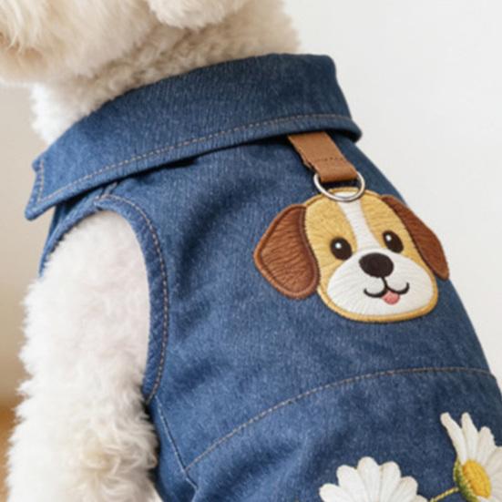 Dog Clothes for Small Medium Dogs Summer Denim Shirt with Leash Ring Soft Breathable Sweatshirt Sleeveless Pet Outfits