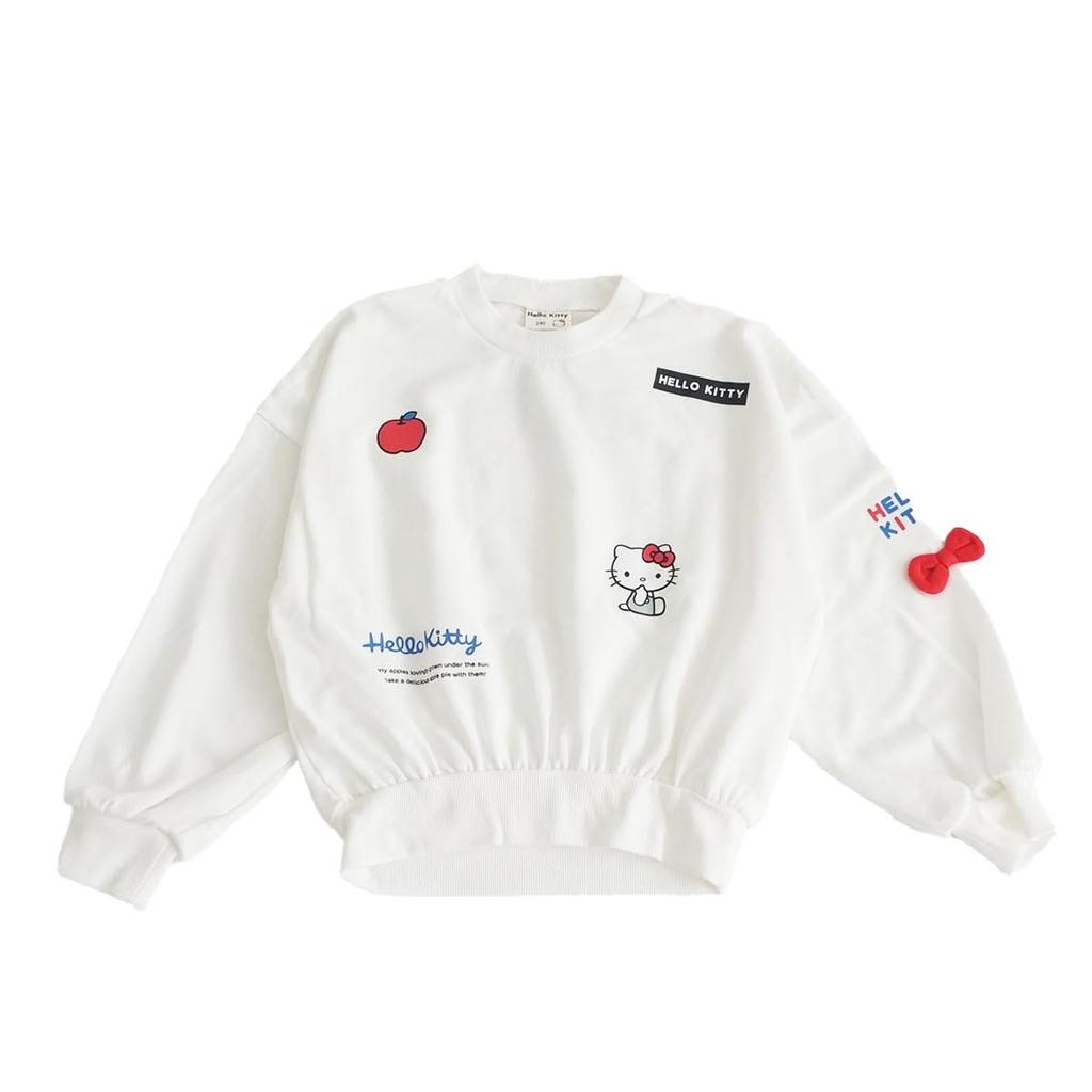 Sanrio Hello Kitty'li Sweatshirt Beden 110 Kız Çocuk Fiyonklu, Krem Rengi,
