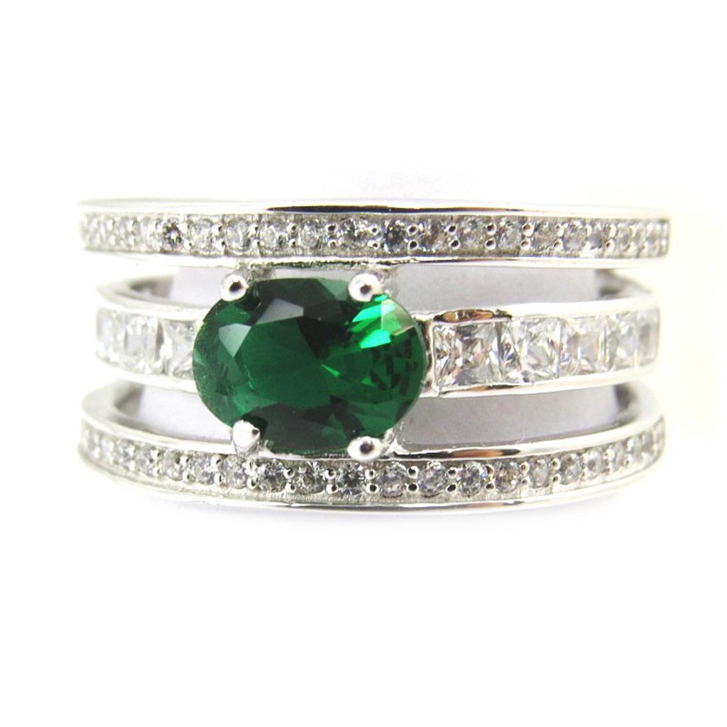 Silver Ring 'Sissi' Green White Silver (rhodium) - 10 Mm
