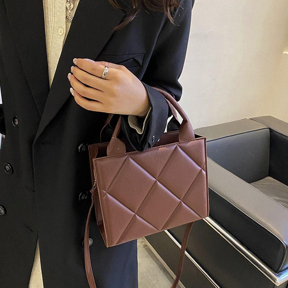 PU Leather Shoulder Bag Plaid Messenger Bags Portable Crossbody Bags  Women Ladies