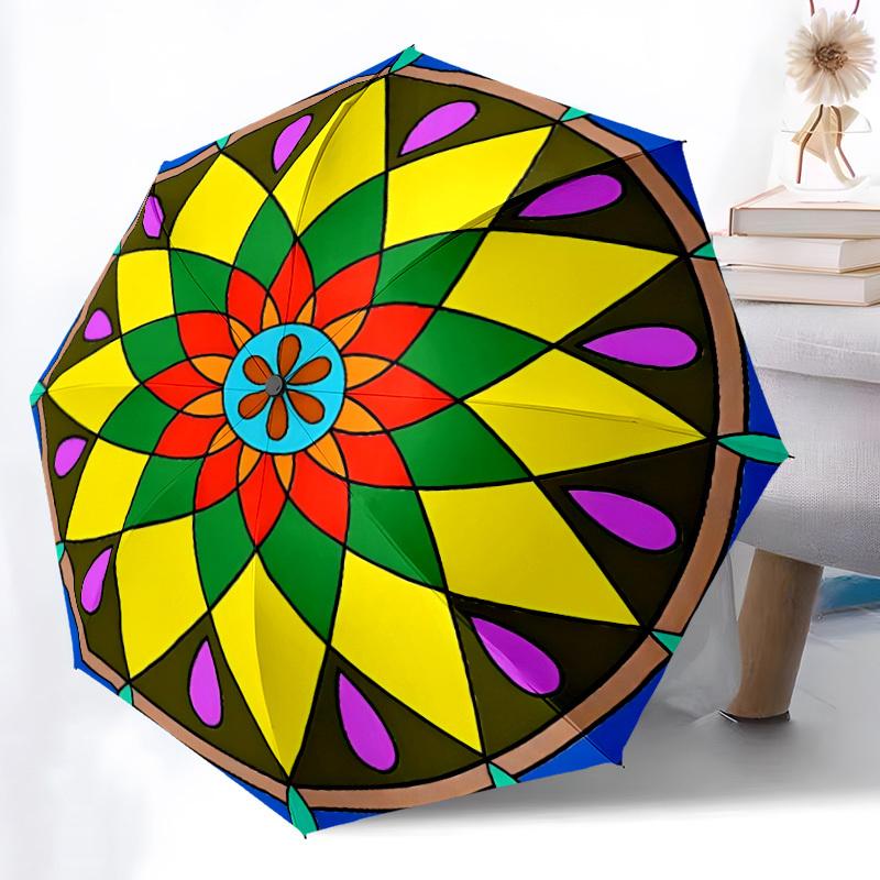1PC Mandala Artwork Automatic Open/close Umbrella with 8-Rib Structure for Women/Men, All-Season Use - Travel Essential, Stylish Accessory, Highqualit
